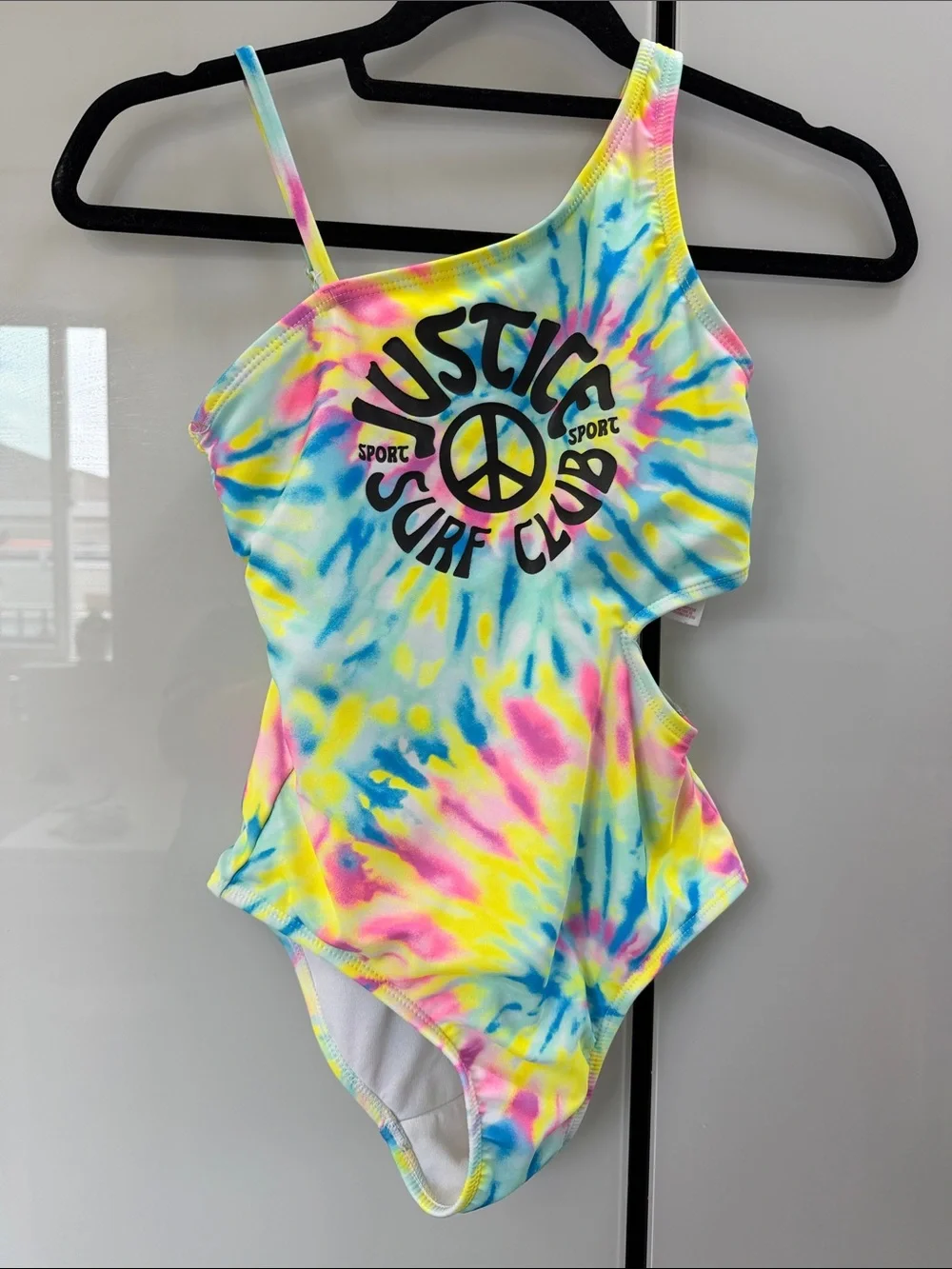 Justice Tie-Dye One-Shoulder Surf Club Swimsuit - Yellow, Blue, Pink